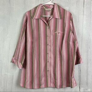 Women Allison Daley Button Down Blouse Shirt Pink Brown NWT Size 18